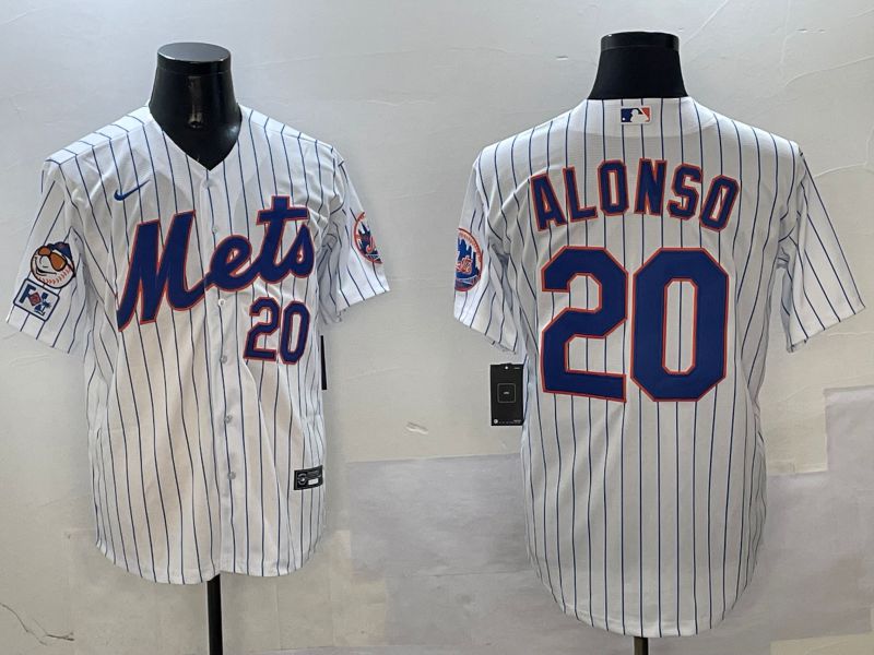 Men New York Mets #20 Alonso White Stripe Game Fashion 2025 Nike MLB Jersey style 8->women mlb jersey->Women Jersey